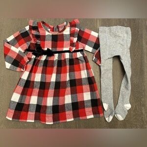 MUD PIE BLACK, WHITE, AND RED DRESS WITH GREY TIGHTS - Size 2T SKU:472